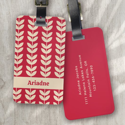 Bess Retro Vibe Blad Patroon Monogram Bagagelabel