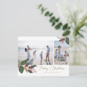 Bessen 2 Foto Collage Platte Kerstkaart (Staand voorkant)