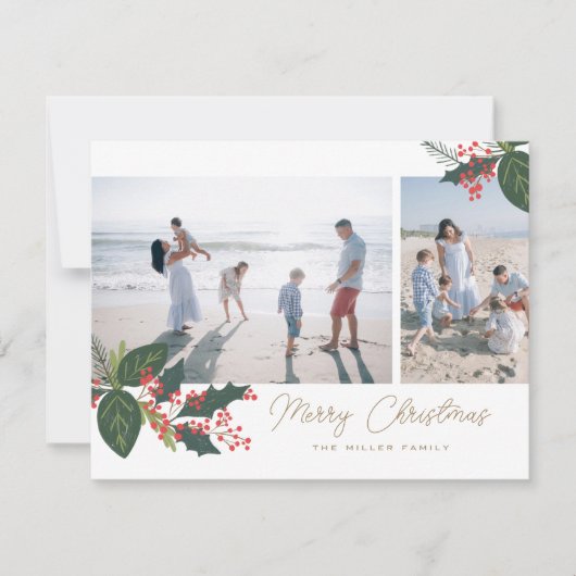 Bessen 2 Foto Collage Platte Kerstkaart (Voorkant)