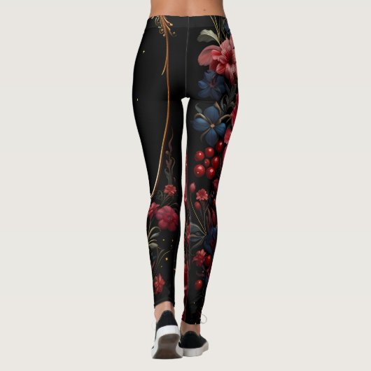 Bessen, bloemen, Midnight Sky Leggings (Achterkant)
