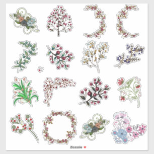 Bessen en Bloemen Collage Ambachtelijk Vel Mooie Sticker
