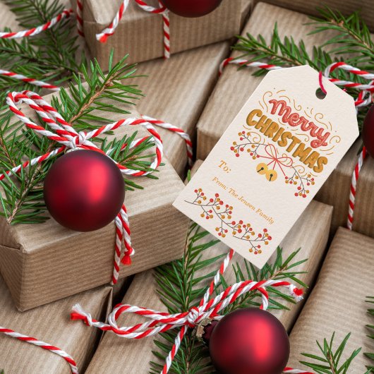 Bessen en kerstballen cadeaulabel