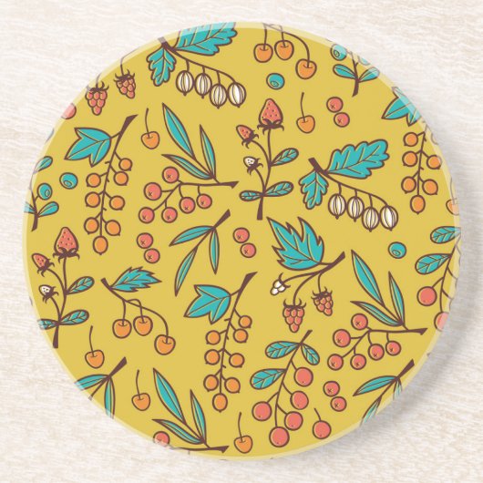 Bessen op takken, naadloze natuur. zandsteen onderzetter (Voorkant)