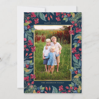 Bessen Pijnboom Goud Folie Foto Kerstmis Feestdagenkaart