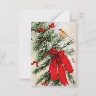 Bessen vogel en boog budget mini Kerstmis Notitiekaartje