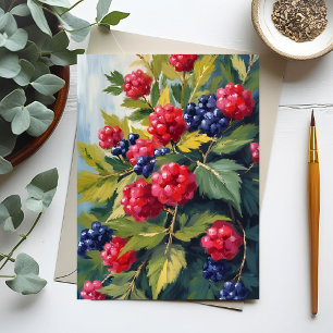 Bessenstruik Frambozen Braambessen Aquarel Fruit Briefkaart