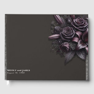 Bessenviolet & Zwart lelie roos bloemige bruiloft Gastenboek