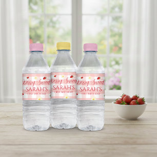 Bessenvriendelijke Aardbei 1e Verjaardagsfeestje Waterfles Etiket