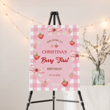 Bessie 1e verjaardag aardbei ruitjes welkomstbord