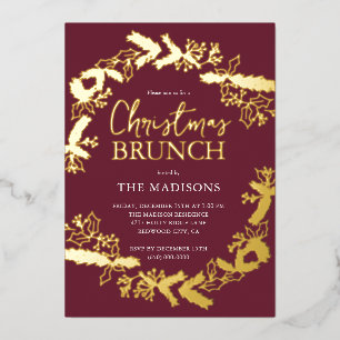 Bessie Botanische Kerst Brunch Rood Folie Uitnodiging