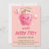 Bessie Eerste Aardbei 1e Verjaardagsfeest Uitnodig Kaart (Voorkant)