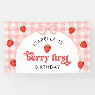 Bessie Eerste Aardbei Meisje 1e Verjaardagsfeestje Spandoek