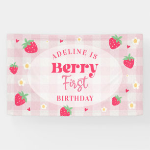 Bessie Eerste Mooie 1e Verjaardag Aardbei Spandoek