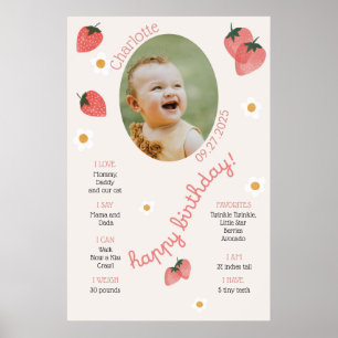 Bessie Eerste Verjaardag Aardbei Mijlpaal Meisje Poster