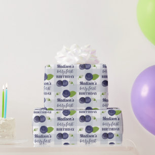 Bessie Eerste Verjaardag Blauwe bessen Eerste 1e N Cadeaupapier