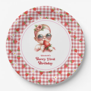 Bessie Eerste Verjaardag Gingham Papieren Bordje