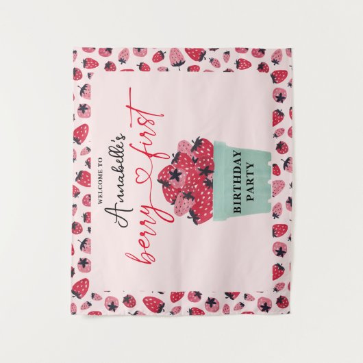 Bessie Eerste Verjaardagsfeestje Aardbei Wandkleed (Voorkant)