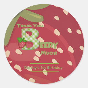 Bessie lekkere aardbei verjaardag ronde sticker