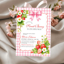 Bessie Zoete Aardbei Roze Gingham Baby Shower 