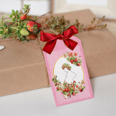 Bessie zoete roze geruite babyshower cadeaulabel