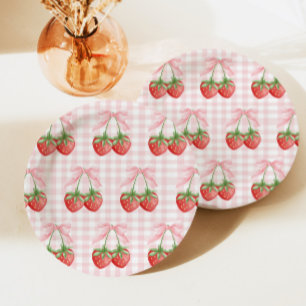 Bessy Zoete Aardbei verjaardag Roze Gingham Papieren Bordje