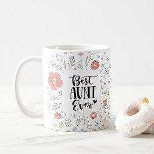 Best Auntie Ever Colorful Floral Script Koffiemok