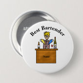 Best Bartender Button - Cartoon Male Bartender (Voorkant /achterkant)