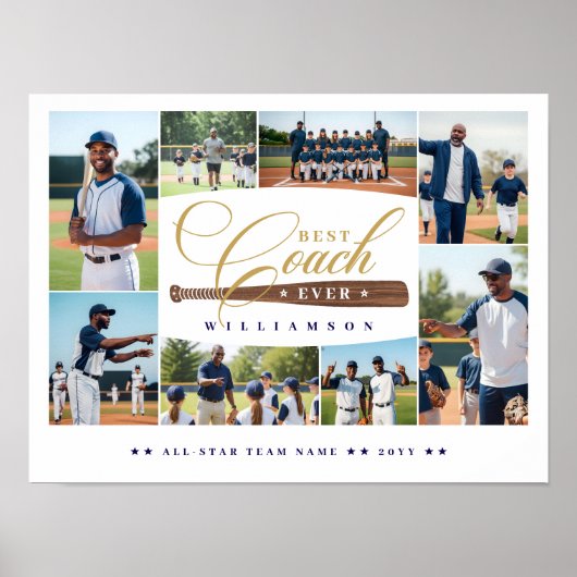 Best Baseball Coach Ever Team Sports Photo Collage Poster (Voorkant)
