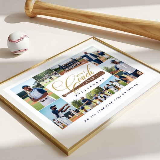 Best Baseball Coach Ever Team Sports Photo Collage Poster