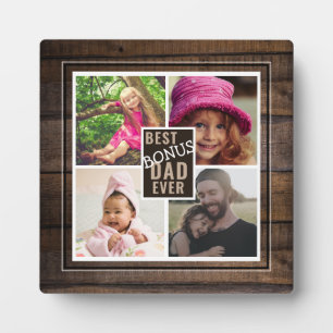 Best Bonus Dad Oog 4 Photo Collage Rustic Wood Fotoplaat