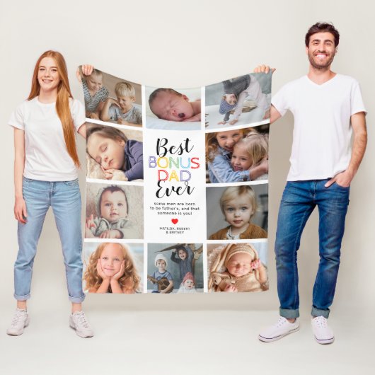 Best Bonus Dad Stepfather Photo Fleece Blanket (In situ)