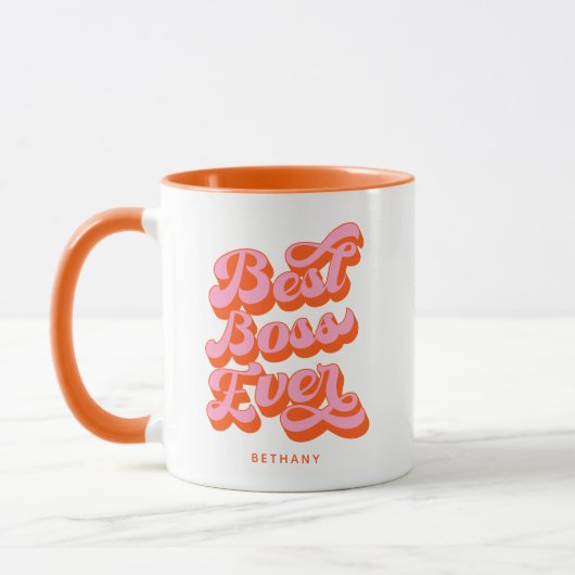 Best Boss Ever Retro Oranje Custom Name Mok (Links)
