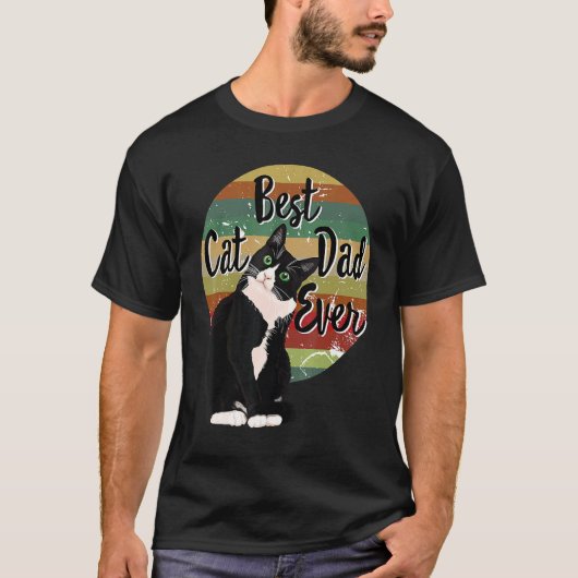 Best Cat Dad Ever Tuxedo Father's Day Retro T-shirt (Voorkant)