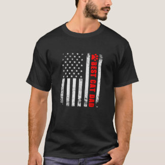 Best Cat Dad Oover American Flag USA Patriotic Fun T-shirt