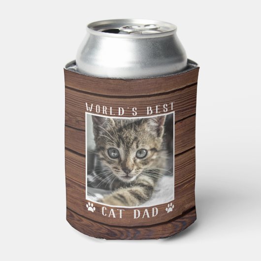 Best Cat Dad print Pet Photo Rustic Blikjeskoeler (Blikje Voorkant)