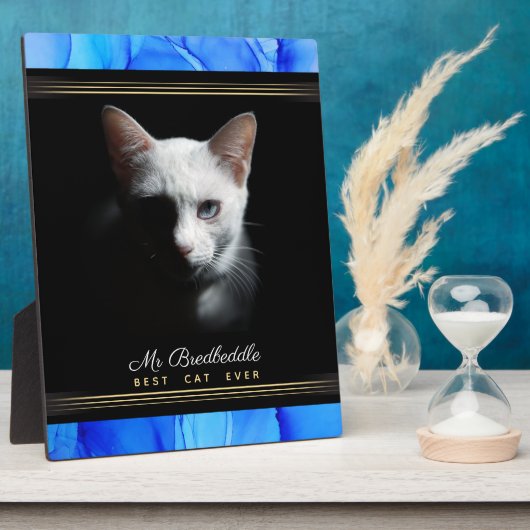 Best Cat Ever Blue Abstract Named Photo Template Fotoplaat (Zijkant)
