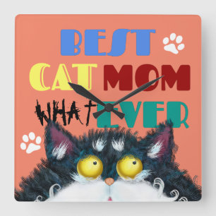 Best Cat Mam Ever grumpy cat grappige cartoon Vierkante Klok