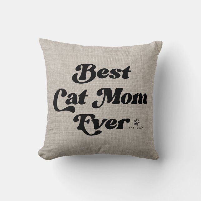 Best Cat Mam Ever Modern Rustic Linen Typografie Kussen (Voorkant)