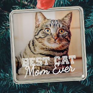 Best Cat Mam Ever Moderne Custom Pet Foto Metalen Ornament