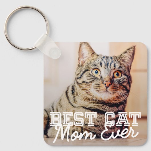 Best Cat Mam Ever Moderne Custom Pet Foto Sleutelhanger (Voorkant)