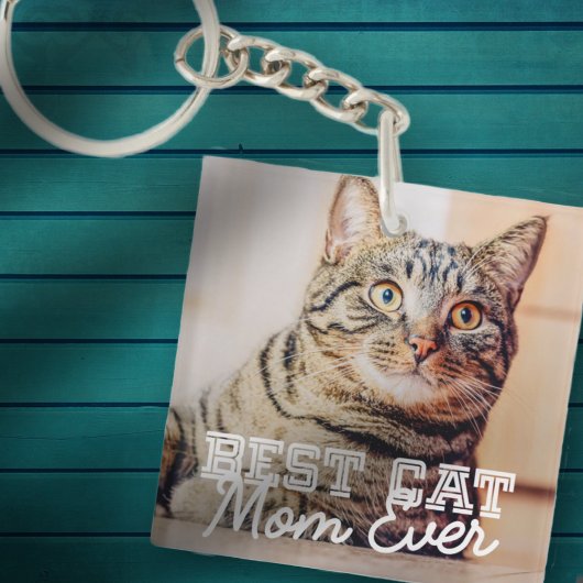 Best Cat Mam Ever Moderne Custom Pet Foto Sleutelhanger