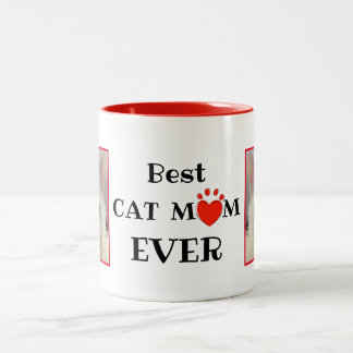 Best Cat Mam Ever Moederdag Persoonlijke foto Tweekleurige Koffiemok
