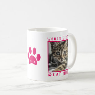 Best Cat Mam Foto Name Paw Print Hot Pink Koffiemok