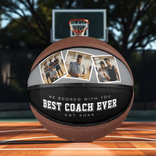 Best Coach Ever 3 Photo Collage Grey & Black Basketbal