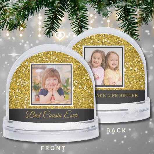 Best Cousin Ever 2 Photo Keepsake Gold Glitter