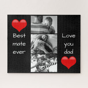Best Dad 3-Photo Custom Text Love Heart Legpuzzel