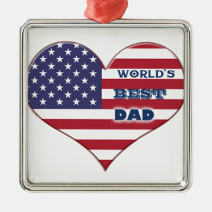 Best Dad American Flag Heart Metalen Ornament