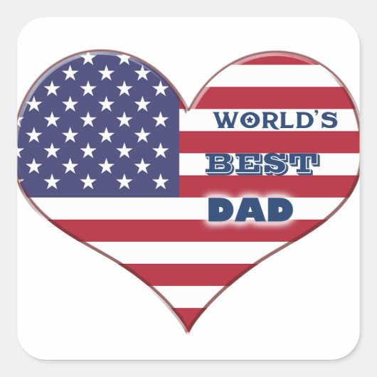 Best Dad American Flag Heart Vierkante Sticker (Voorkant)