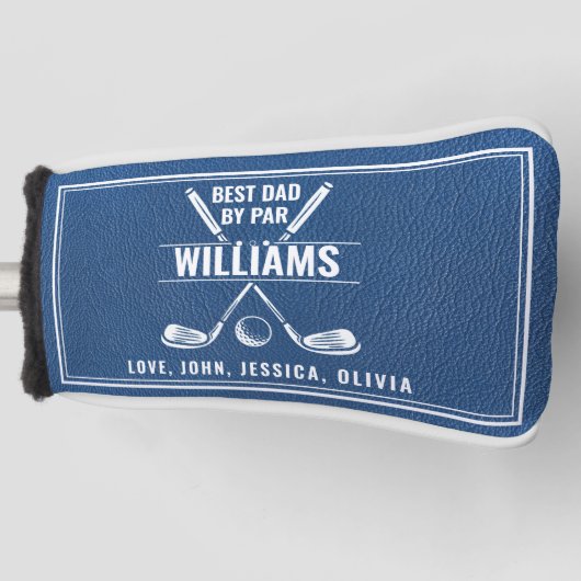BEST DAD BY PAR Blue Leather Keepsake Golf Head Golfheadcover (Voorkant)