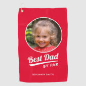 Best Dad By Par Custom Kind Fotonaam Rood Golfhanddoek (Voorkant)
